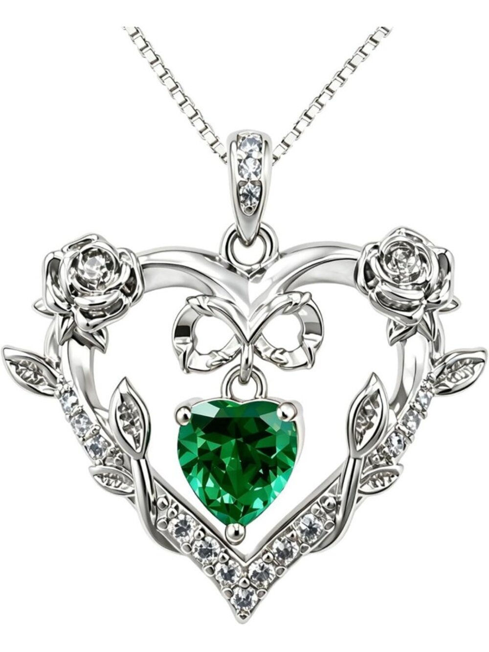 Elegant 18K White Gold Plated Rose Heart Necklace, Infinity Knot Pendant